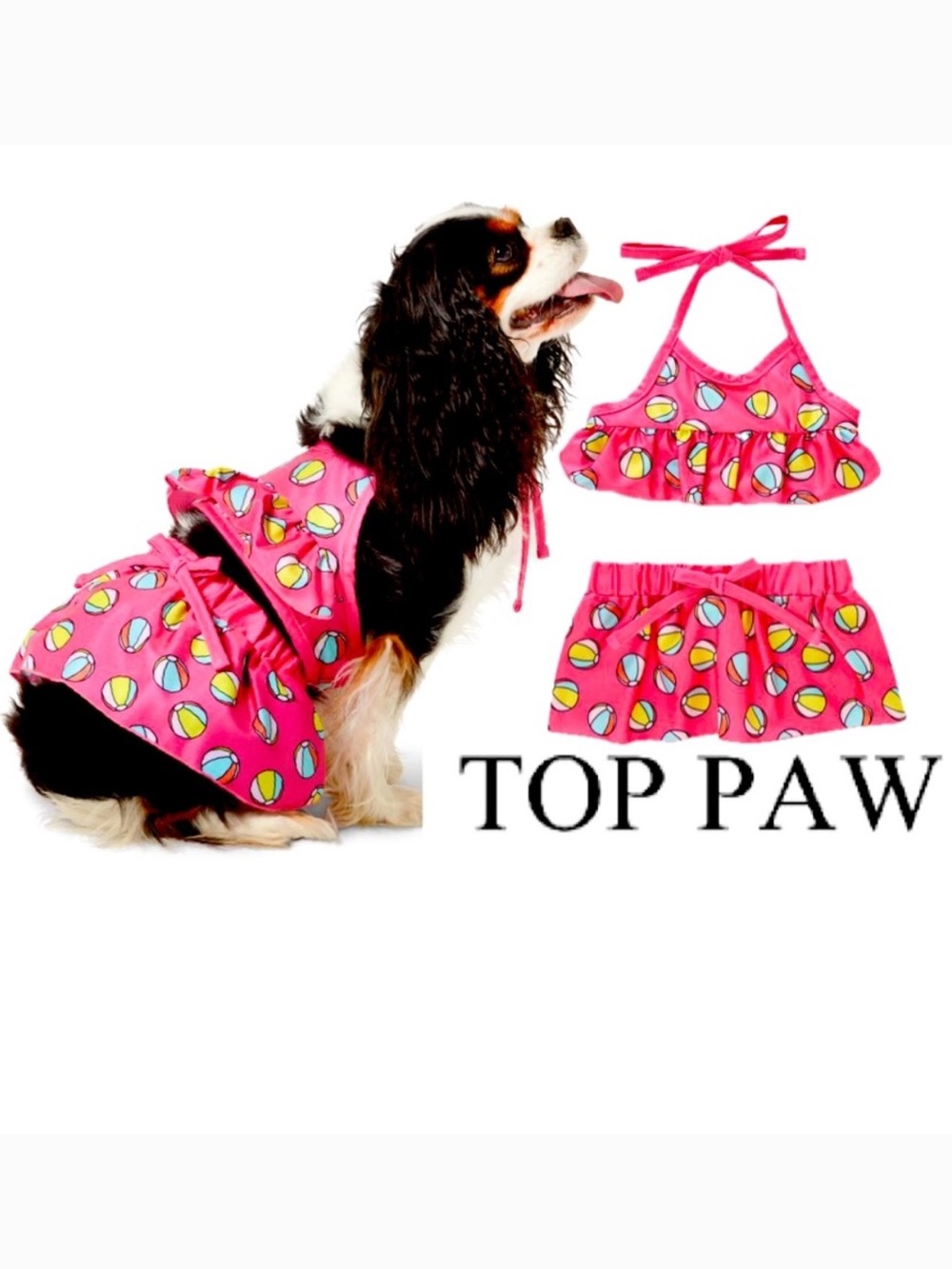 Top Paw Dog Bikini Swimsuit Beach Ball Print Pink Size Small